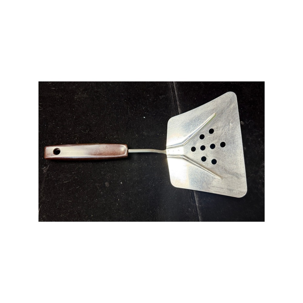 Vintage Stainless Steel Perforated Spatula Brown Bakelite Handle Kitchen Tool